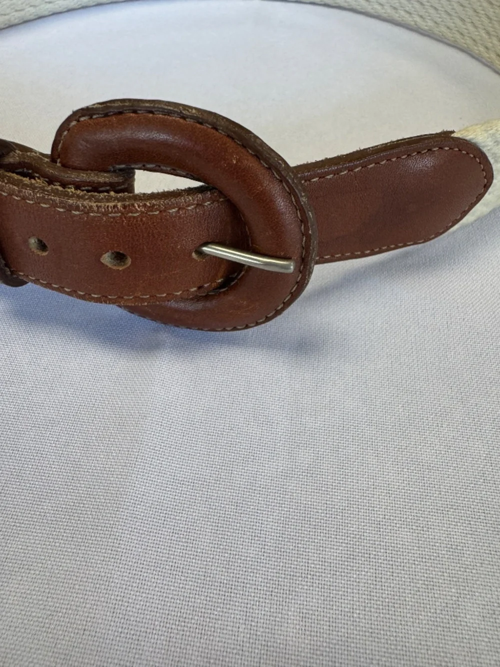 Brighton Cream Woven Belt with Brown Leather Buckle Size 28